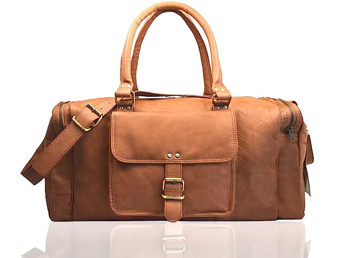 Leather Villa LV Unisex 22 L Leather Travel Tourister Duffle Bag with Inner  Zip Pocket and Ply Wood Base (Brown)